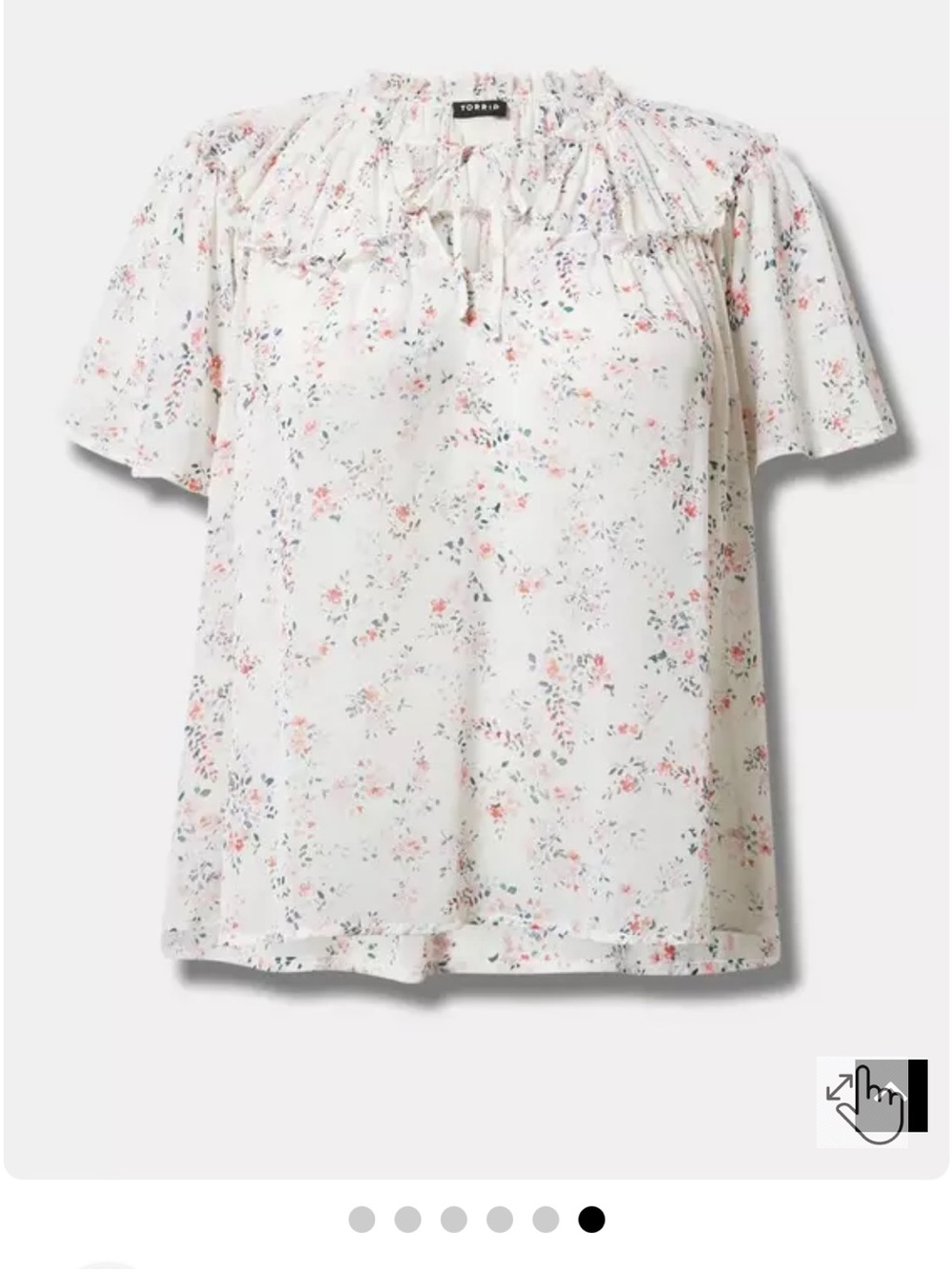 torrid White Floral Ruffle Yoke Short Sleeve Blouse